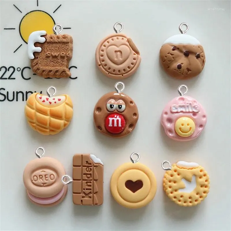 Encantos 10 pçs bonito chocolate biscoito resina pingentes criativo diy chaveiro pulseira decorar acessórios brincos jóias descobertas