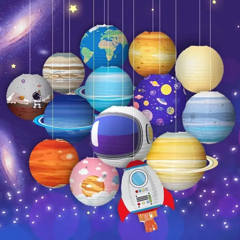 30cm Galaxy Party Paper Lanterns Solar System Planet Hanging Outer Space Lampion For Kids Birthday Decorations 240127