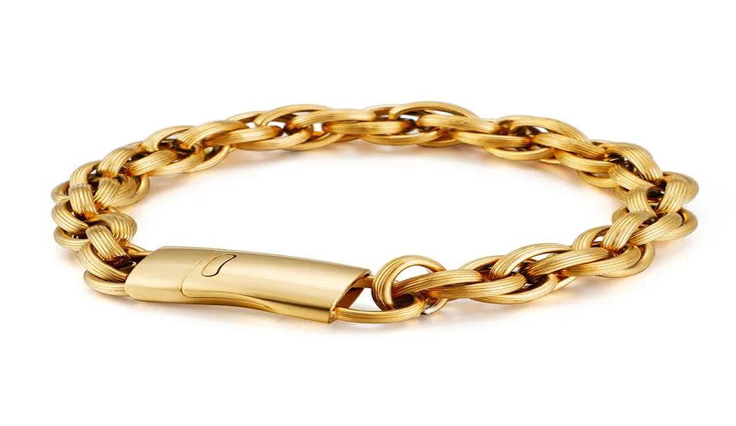 Hiphop rostfritt stål 18k guld plaated kedja armband europeiska och amerikanska coola män tjock titan stål Bangle3613638