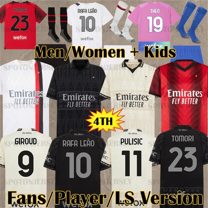 Rafa LEAO AC Milans Camisas de futebol Camisetas GIROUD IBRAHIMOVIC 23 24 BENNACER PULISIC ROMAGNOLI REBIC 2023 2024 AC Milans Camisa de futebol Maillot quarto preto gk