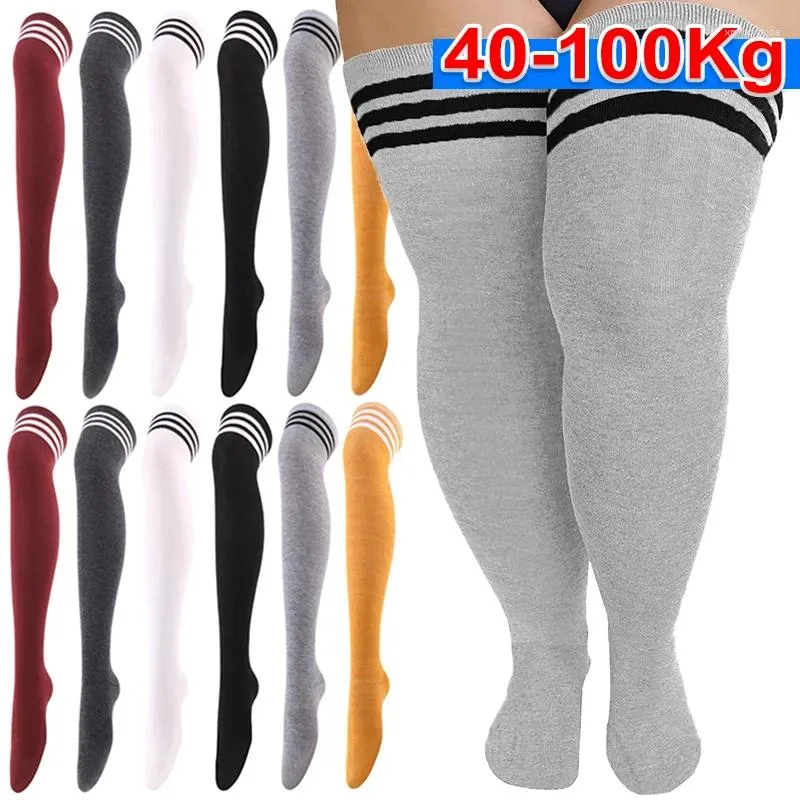 Frauen Socken Gestreifte Strümpfe Baumwolle Oberschenkel Hohe Plus Größe Overknee Lange Leggings Lolita Schwarz Weiß Sexy Strumpfwaren Oberschenkel Socke