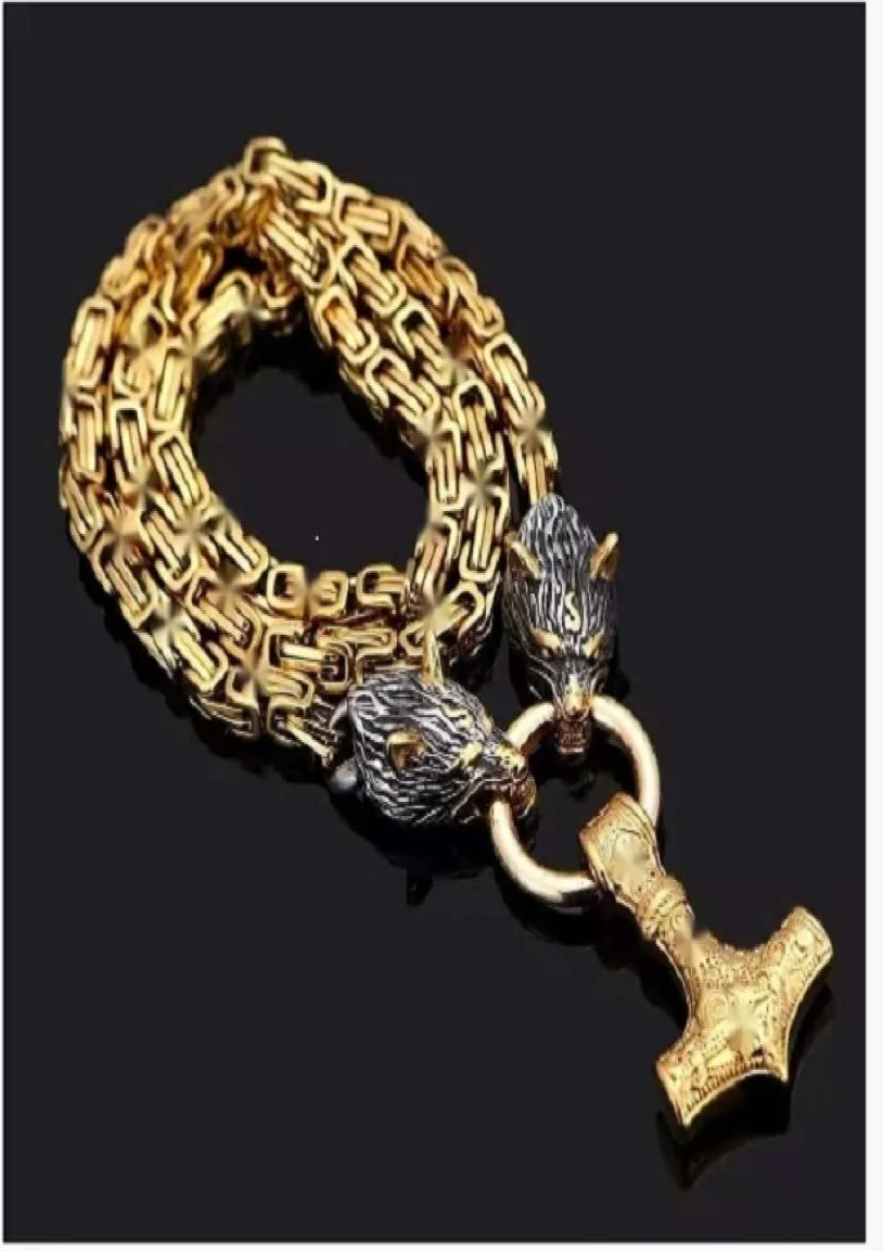 Men039S högkvalitativ metallkamerskedja Viking Wolf Head Celtic Hammer Pendant Halsband Vintage Nordic Style Amulet Jewelry Q12885955