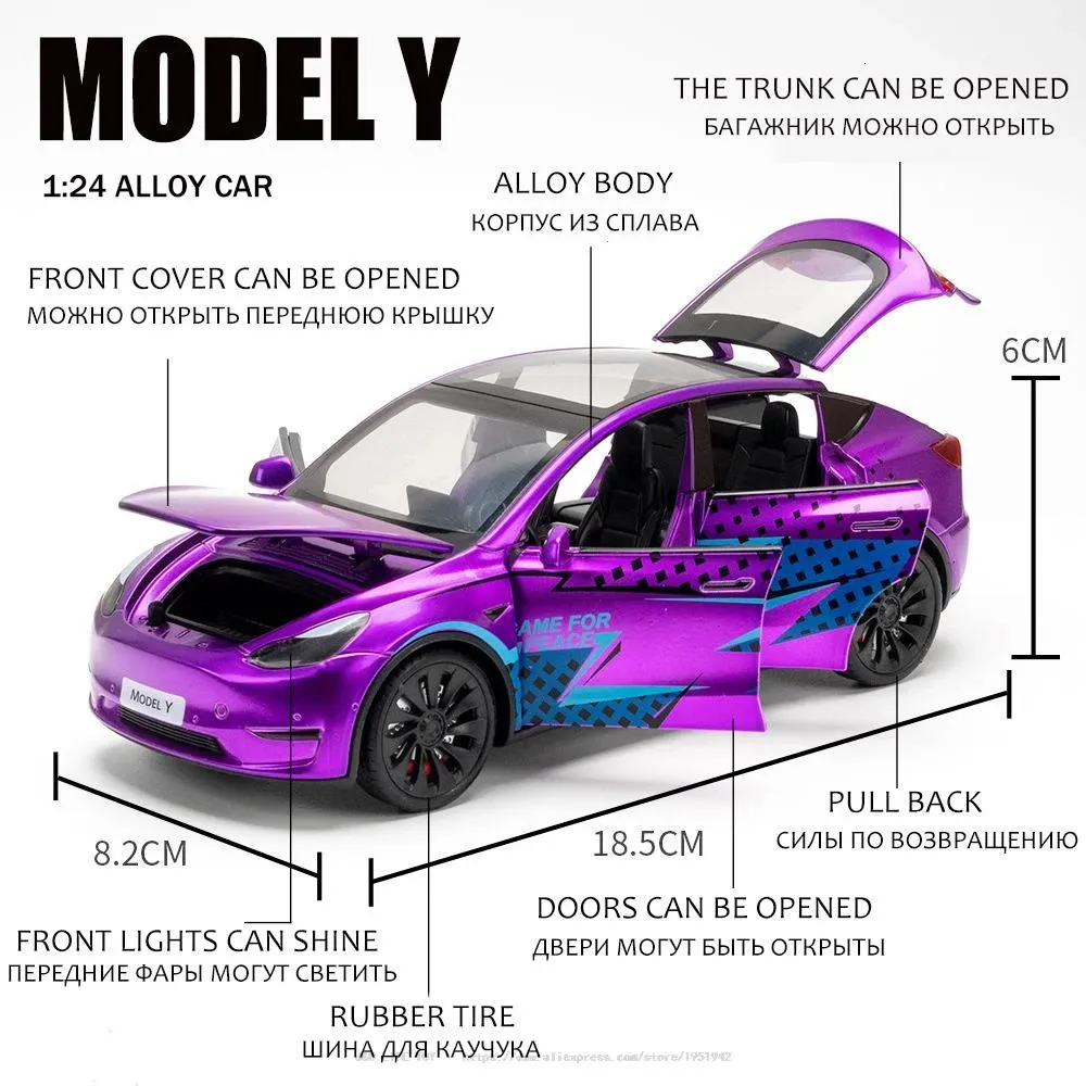 Tesla Model Y 1/24 Scale Diecast Car Toy With Sound & Light Boys Car