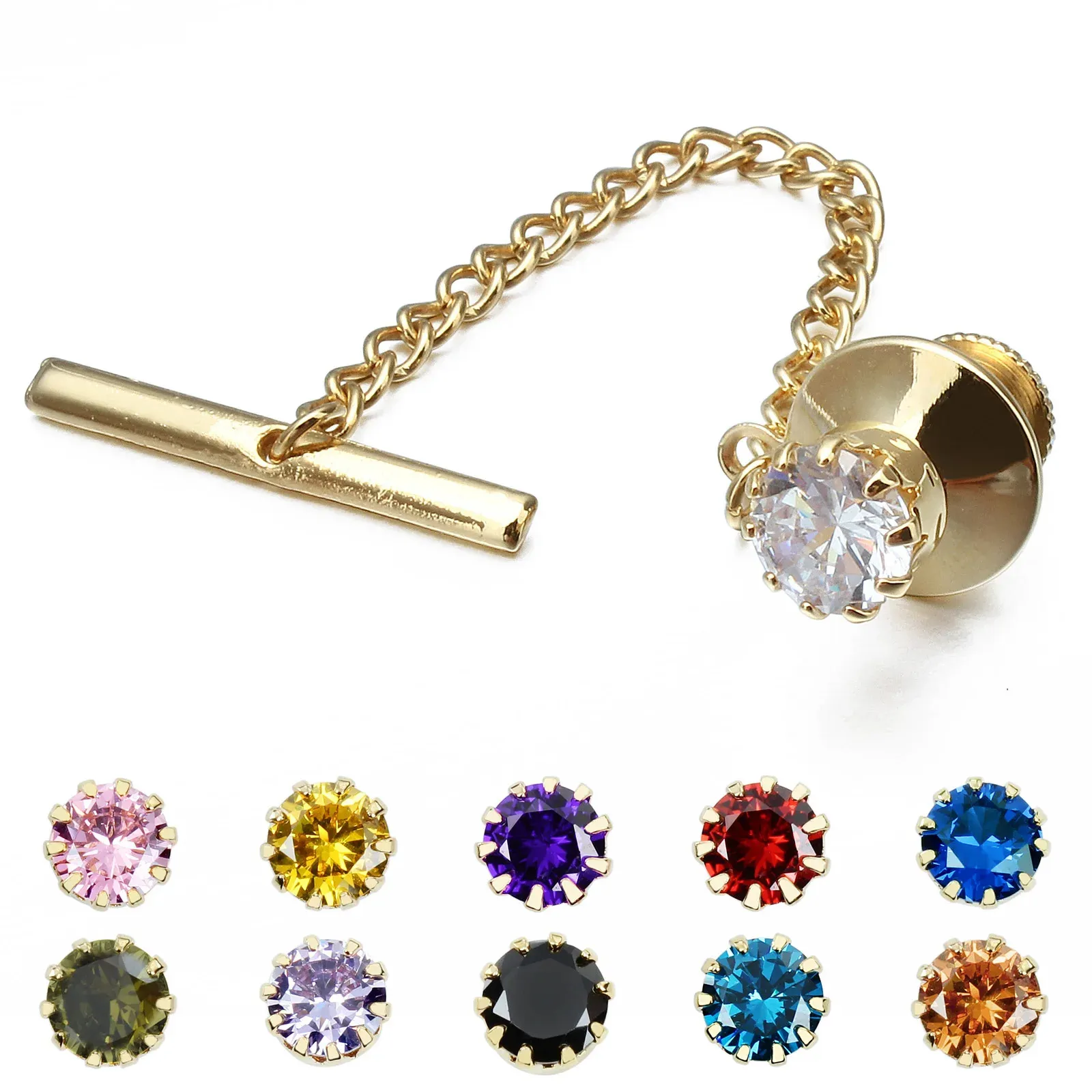 HAWSON Mens Crystal Tie Tack met ketting Gouden Clip Party Accessoires voor Mannen 11 Kleur Optioneel 240130