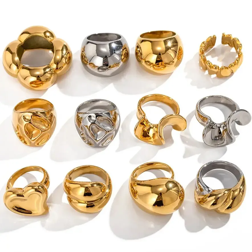 Uworld Design Layla dôme anneau géométrique anneau pour les femmes Simple élégant Texture doigt bijoux étanche 240202