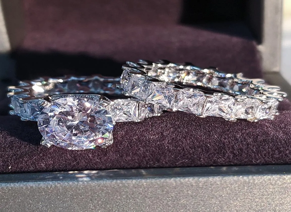 Katı 925 Sterling Gümüş Alyans Gelin 2 adet için Set Kadın Nişan Yıldönümü Hediyesi Bütün Jewelry5860877