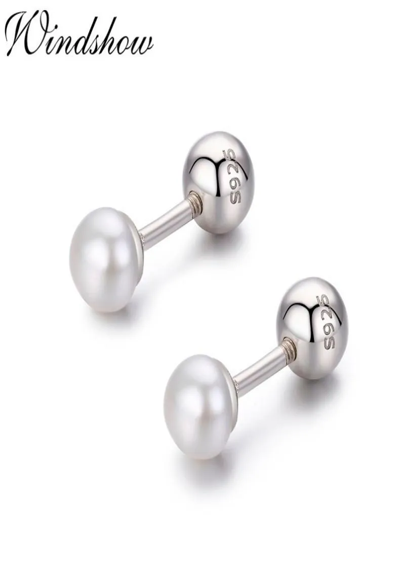 Söt 925 Sterling Silver Breadtype White Pearl Screw Back Studörhängen för kvinnor Girls Kids Piercing Jewelry Orecchini Aros 20119918344