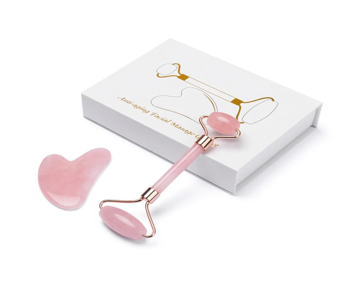 Rouleau de Jade en cristal Rose naturel, masseur à Double tête, Quartz Rose, grattoir Guasha pour le visage, ensemble d'outils avec boîte 5188431