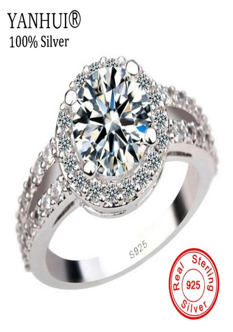 YANHUI 100 925 bague de fiançailles en argent pur S925 timbre 2 carats CZ Diamant anneaux de mariage pour les femmes taille 4 5 6 7 8 9 10 11 YR091 Y186807936