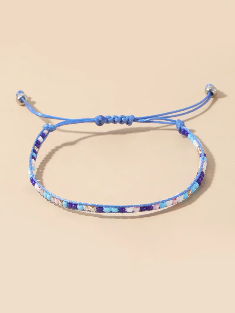 Strand OAIITE Bracciale di moda intrecciato a fila singola con perline di riso blu per donne con ciondoli classici per uomo, coppia, regalo souvenir