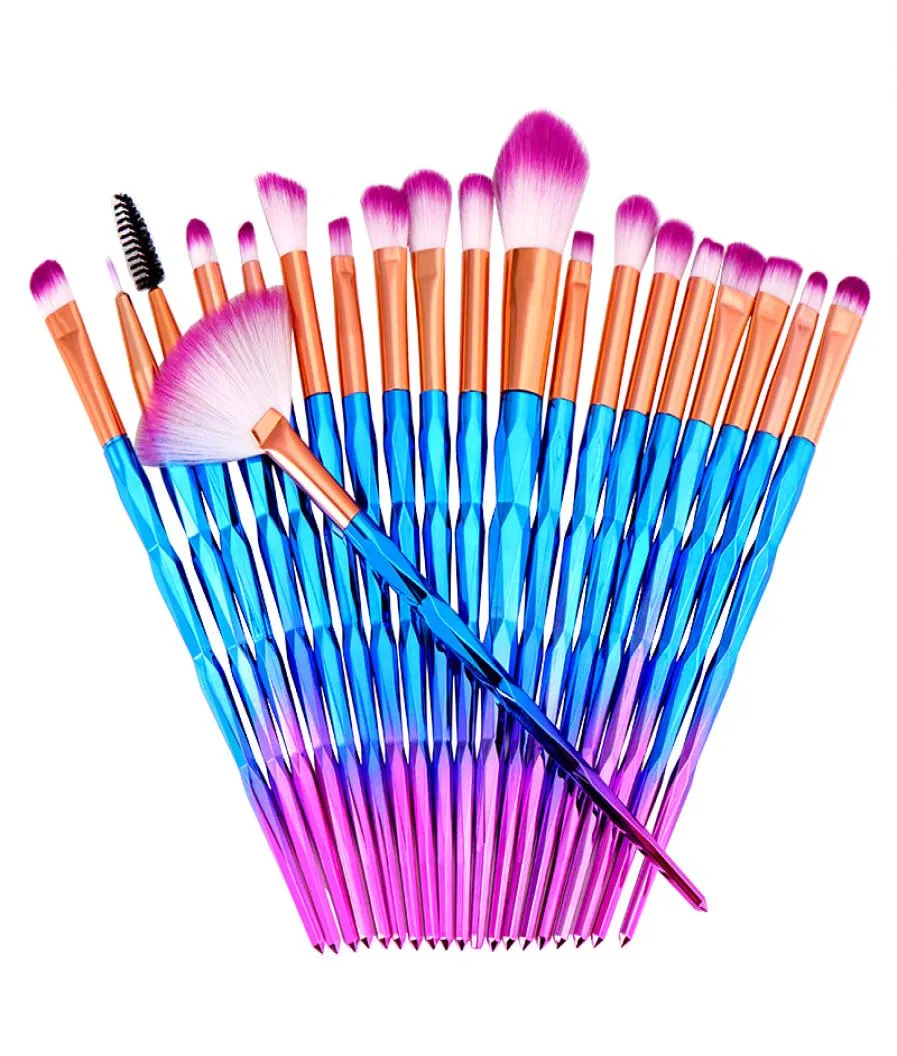 احترافية 20pcs مروحة الماس بودرة الأساس الأساس الفرشاة Blush Blending Eyeshadow Lip Cosmetic Eye Make Up Brushes Kit Tool5851509