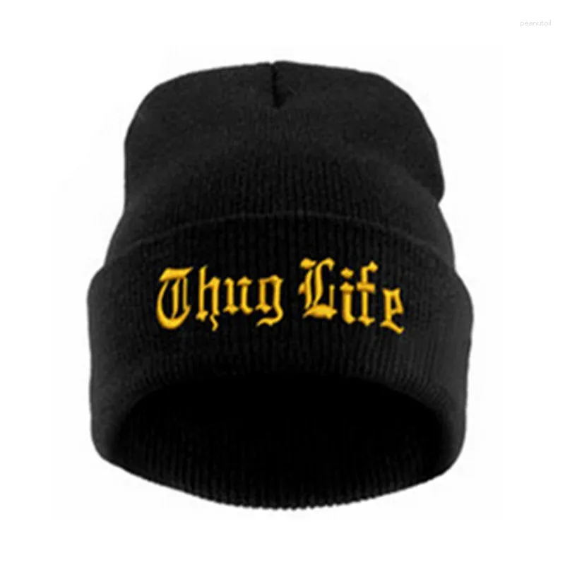 Basker 2024 Thug Life Black Letter beanie unisex mode hip hop mens mössor stickade mössor för kvinnor skallies gorros bonnets cool