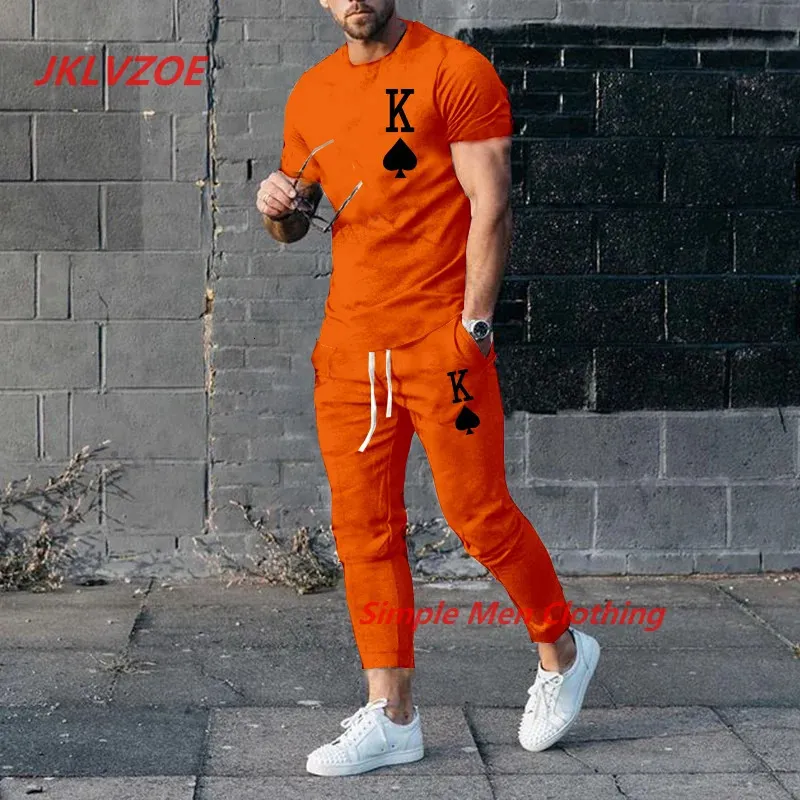 Letnie męskie spodnie dressit 3D drukowana jogger sportowa odzież z krótkim rękawem T shirtlong Spodnie Casual Street Ubrania 2 sztuki Zestaw 240202