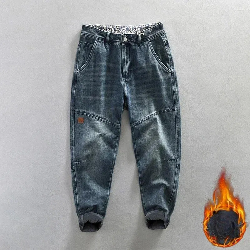 Männer Jeans Winter Verdickte Samt Casual Für Männer Kleidung Gewaschen Weiche Baumwolle Streetwear Oversize Hosen K1009