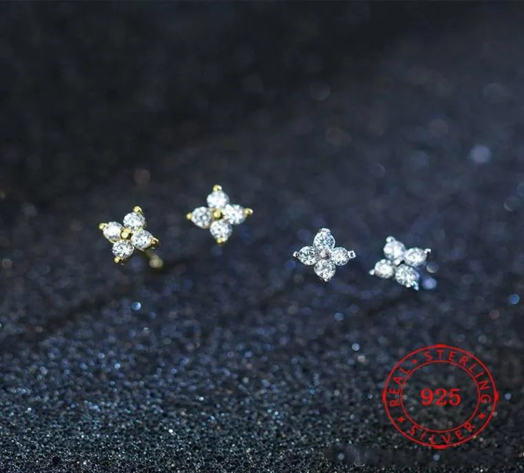925 Sterling Silver CZ Stone Paled Tiny Flower Girl Stud Earring for Gold Mini Wedding Gift7261115