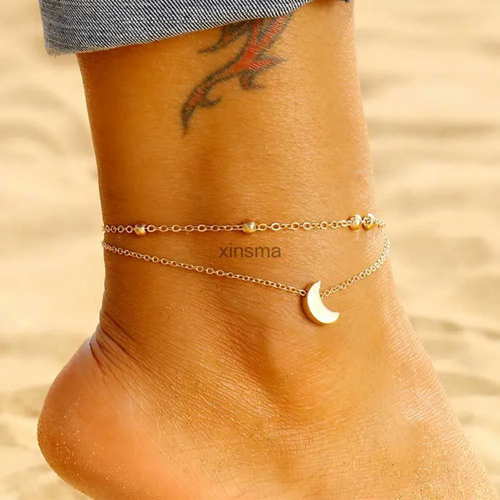 Bracelets de cheville Simple lune cheville femme bracelets de cheville pieds nus sandales pied bijoux nouvelle mode bracelets de cheville sur pied cheville bracelets pour femme chaîne de jambe YQ240208