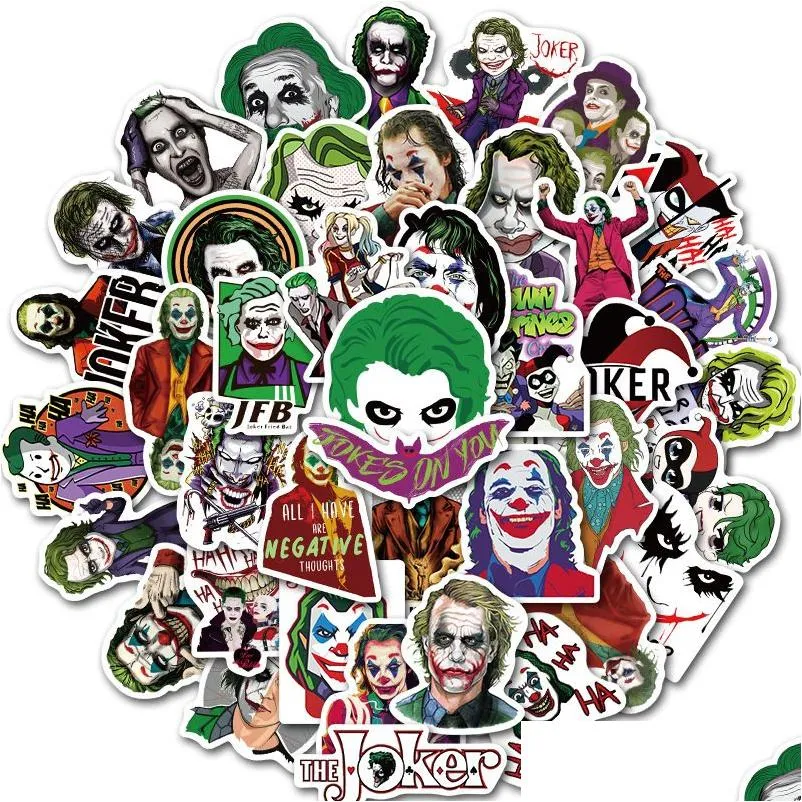 Autostickers 50 stks / set Gemengde film The Joker Cartoon Motor Reizen Lage Telefoon Gitaar Koelkast Laptop Pvc Waterdicht Speelgoedsticker Dr Dhklm