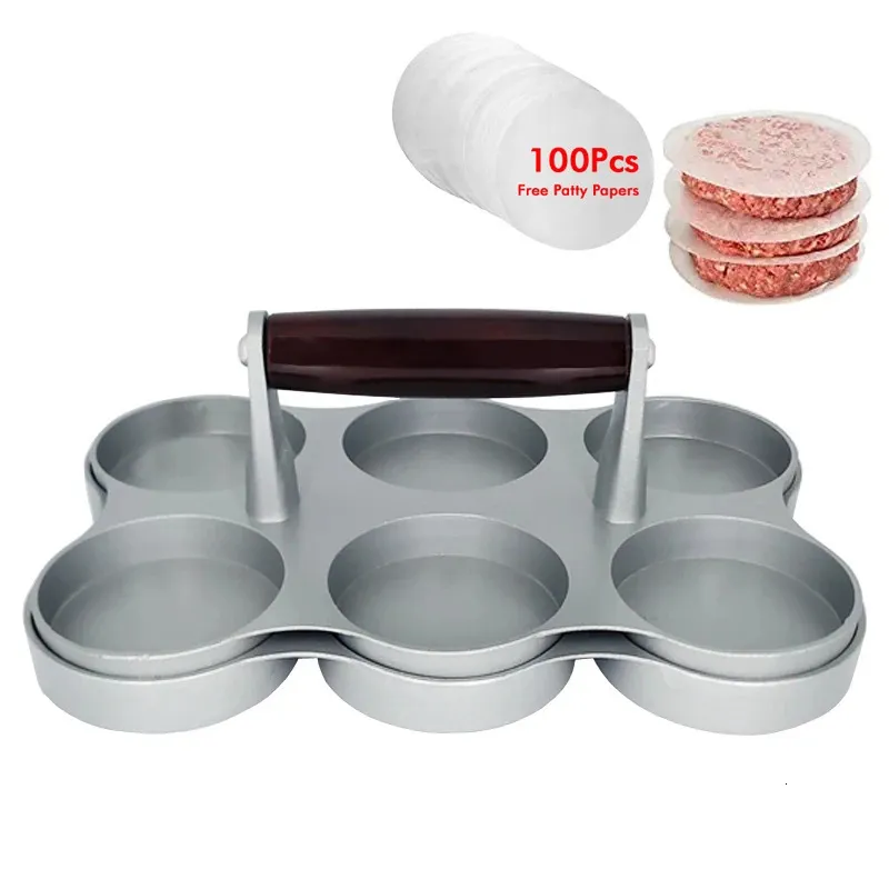 Non-Stick Burger Press Aluminum Hamburger Patty Maker with 100 Wax Papers for BBQ Grill 240125