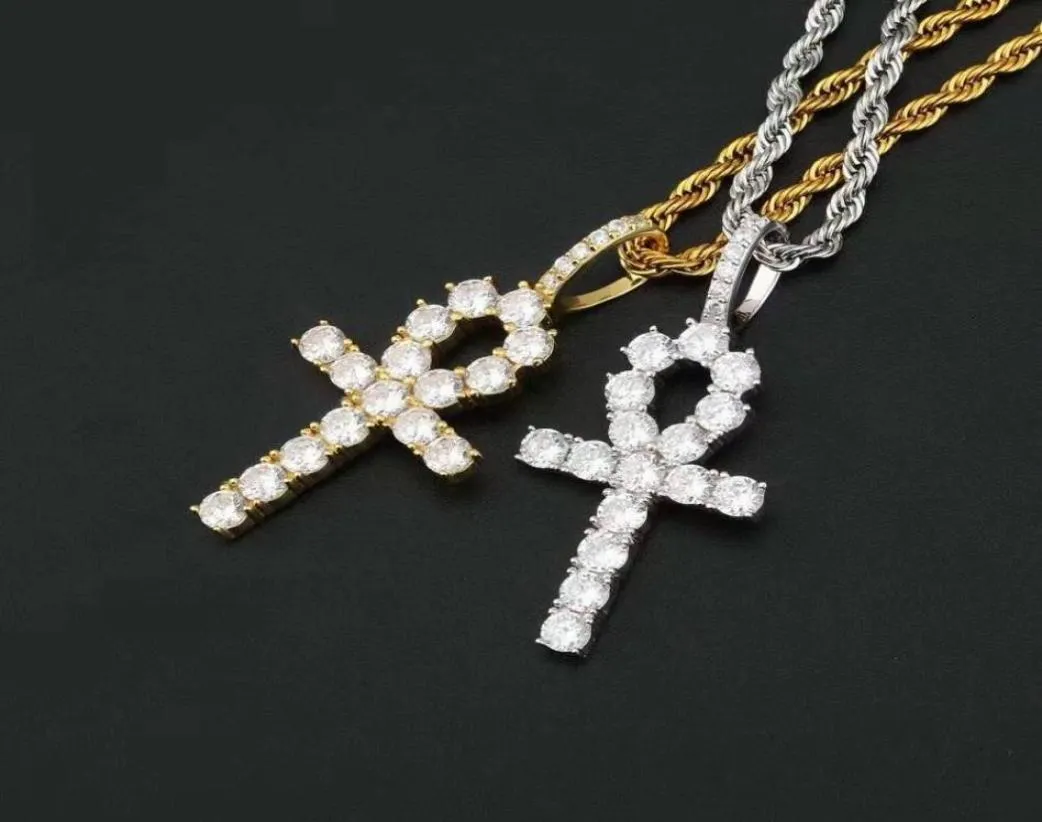 hip hop glacé ankh croix pendentif colliers 925 argent sterling designer de luxe hommes bling diamant pendentifs rappeur cha9881446