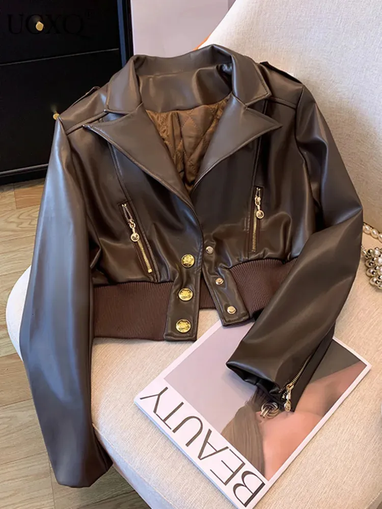 UCXQ Streetwear haute qualité vestes en cuir PU mode tempérament court moto Bomber manteau 2024 printemps automne 23A7105 240124