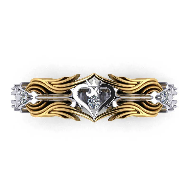 Anneaux de bande Meilleures ventes Kings Heart Crown Bague bicolore