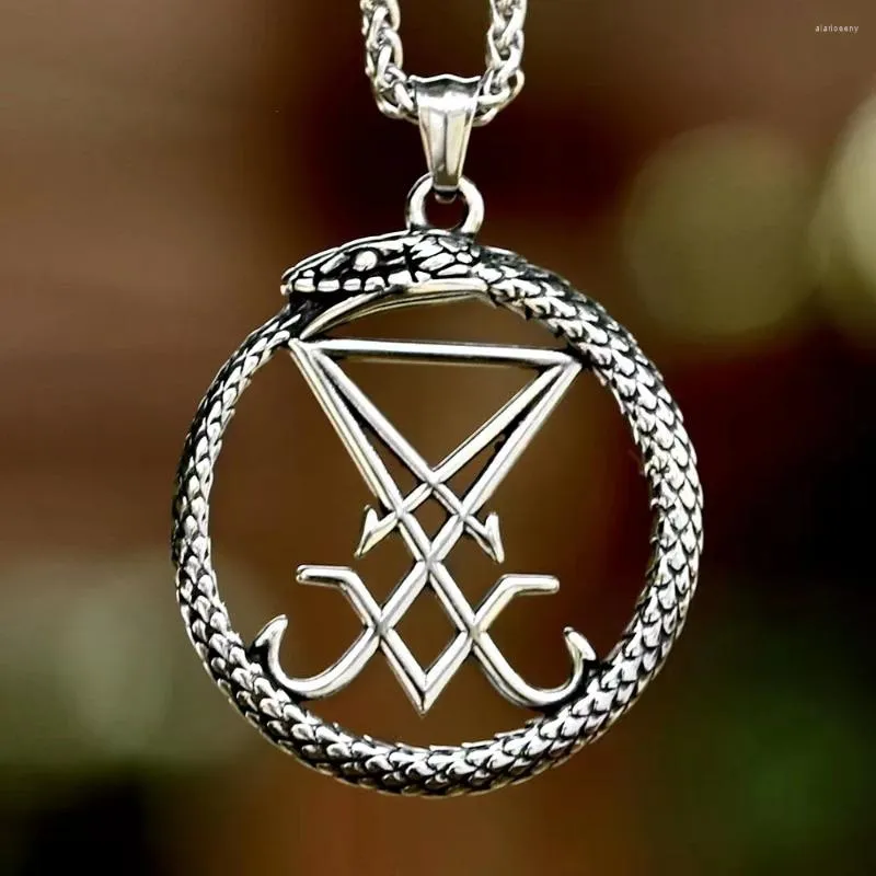 Pendant Necklaces 2024 Unique Design Stainless Steel Round Snake Lucifer Satan Signet Cool Jewelry For Men GIFT