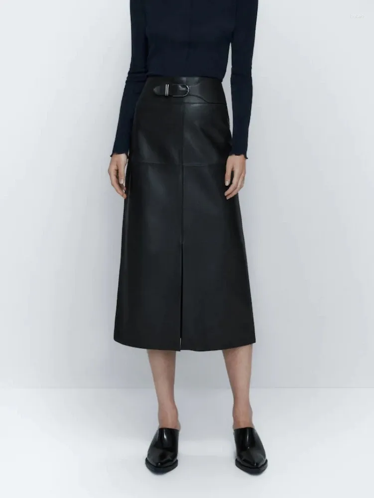Юбки брендовые, осень-зима 2024, юбка-карандаш с высокой посадкой, модная женская модная элегантная элегантная натуральная кожа высокого качества C478