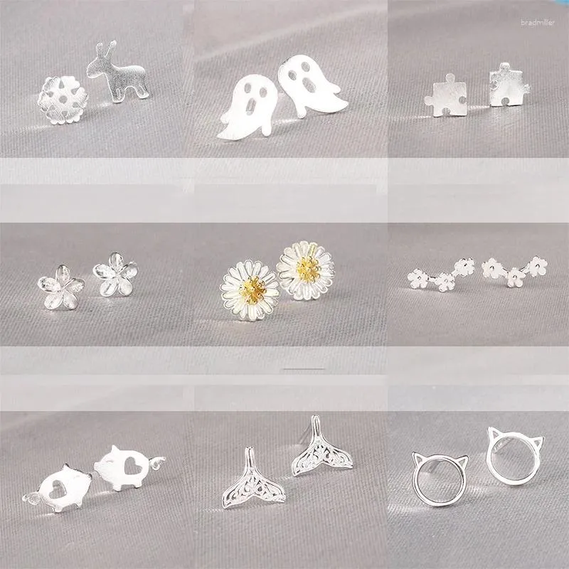 Boucles d'oreilles couleur argent, bijoux pour femmes, mignon animal creux, petites filles, vente en gros