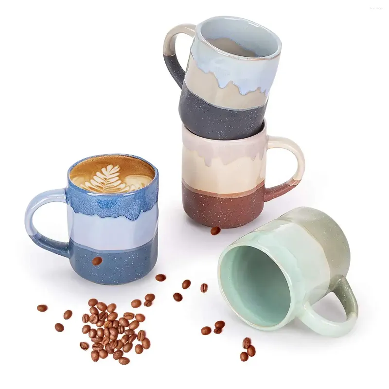 Vinglas Cutiset 15 Ounce Ceramic Lava Mugs unika glaserade mikrovågsäckssäker och ugnska kaffemugguppsättning av 4 multicolor