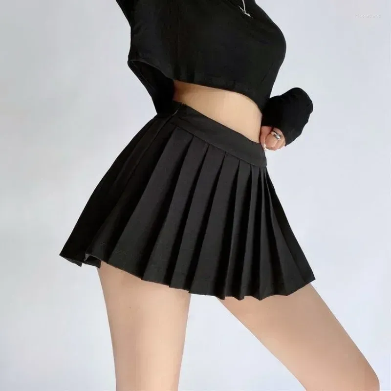 Saias plissadas mini saia mulheres sexy cintura alta assimétrica magro uma linha micro com shorts coreano streetwear y2k s