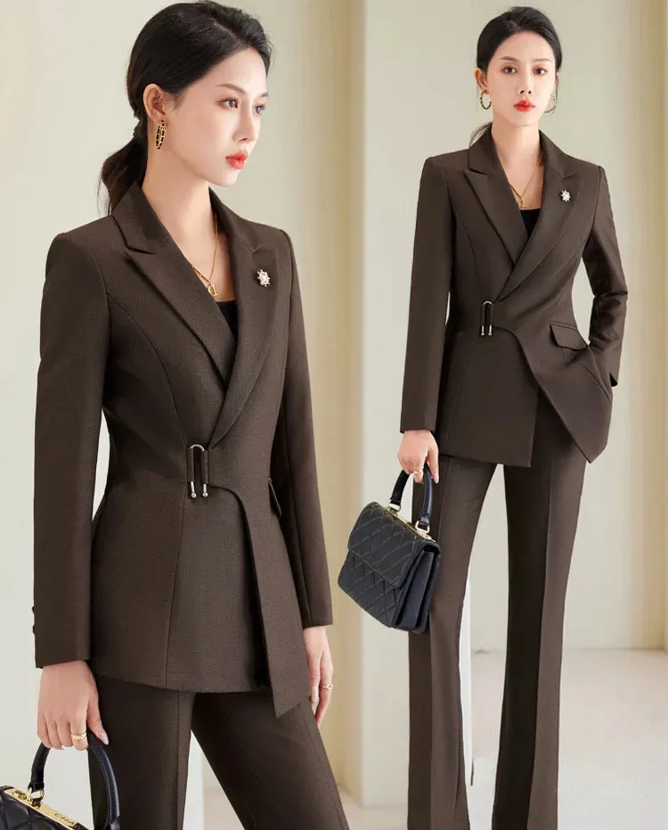 Nuovo Senior Office Lady Suit for Women Work Wear Design Blazer unico formale Slimt Fit Set femminile Solid Outfits 2 Piece 240127