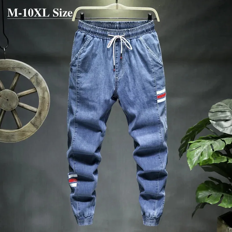 Plus Size 7XL 8XL 9XL 10XL Mens Jeans Fashion Casual Jogger Harem Denim Pants 3 Colors Hip Hop Splice Slim Male Trousers 240131