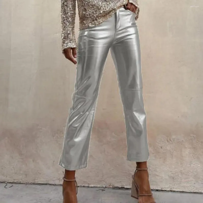 Pantalon féminin Faux en cuir Femmes Slim élégant Slim Fit avec des poches de fermeture à fermeture éclair pour les fêtes de club