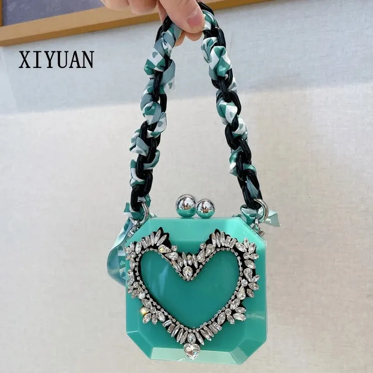 XIYUAN femme amour diamant soirée sacs à main acrylique vert/bleu/Orange/rose pierre pochette sac à main pour fête de mariage sac à main dame fourre-tout 240125