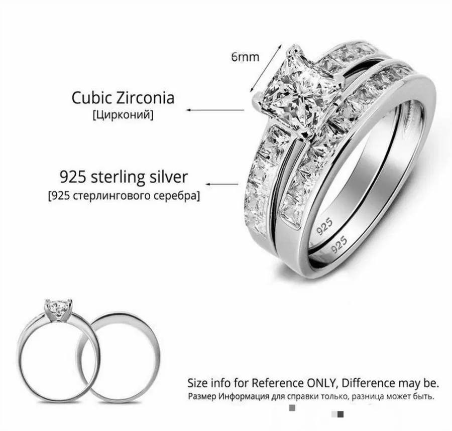 2021 Real 925 Sterling Ring Zestaw dla kobiet srebrna biżuteria zaręczynowa Whole5944929