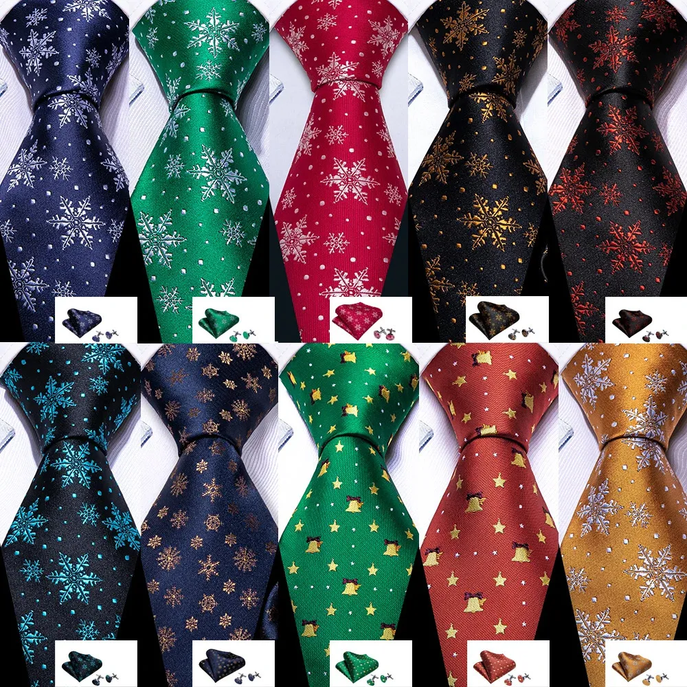 Рождественский шелковый мужской галстук, носовой платок, запонки, комплект носового платка, красный, синий, зеленый, золотой, галстук-снежинка, карманный платок, Барри.Ван 240124