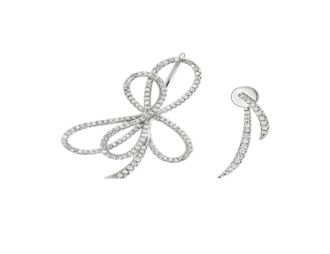 Orecchini asimmetrici con fiocco di diamanti bling ultraflash originali, orecchini a perno in argento con perno temperamentale da donna8973742