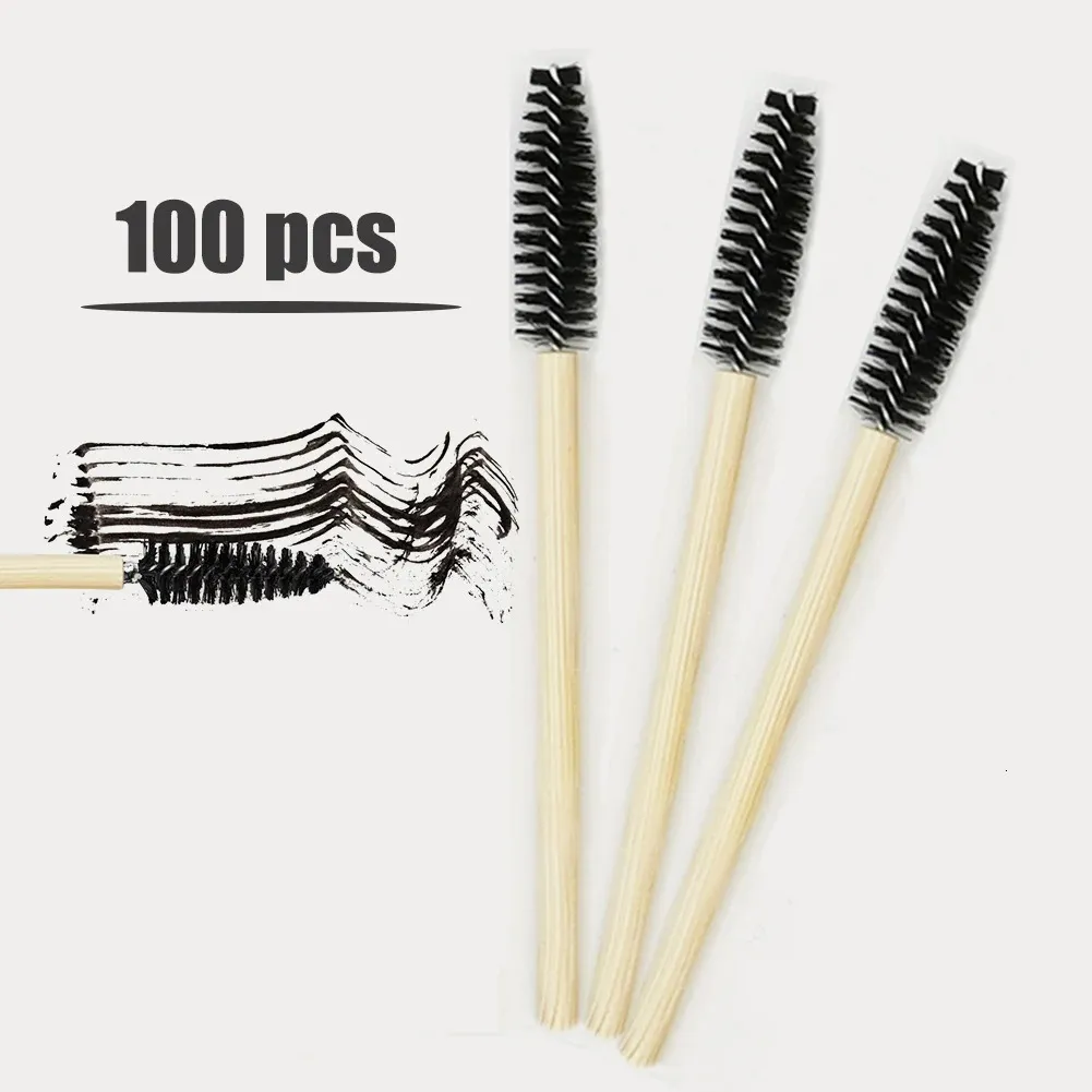 Brosse à cils avec manche en bambou noir, 100 pièces, brosse de maquillage, Extension de cils, brosse à sourcils jetable, applicateur de Mascara, 240124