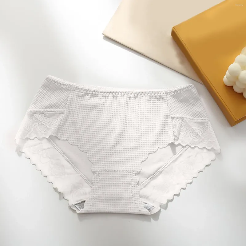 Women's Panties Women Ice Silk Seamless Mid Waist Breathable Thin Jacquard Lace Briefs