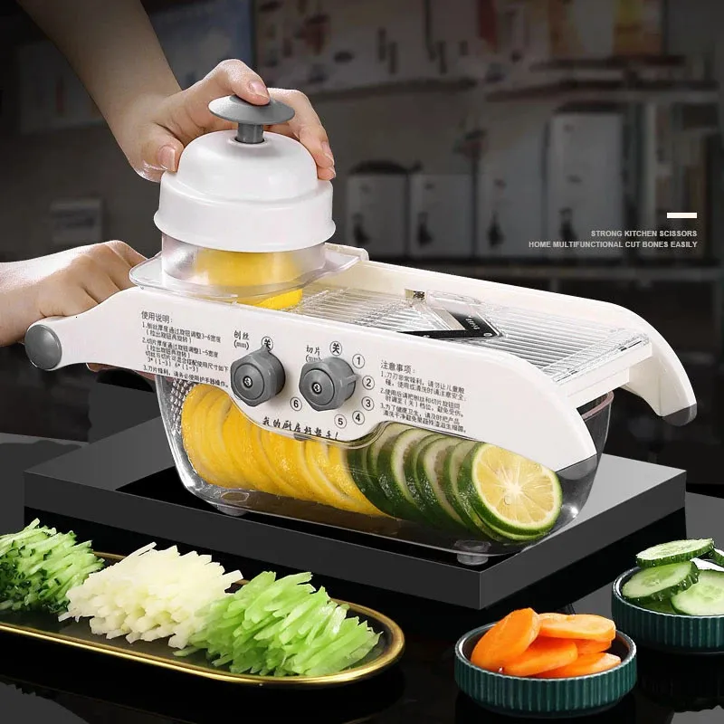野菜のスライサー多機能フルーツポテトカッターバスケット付きの