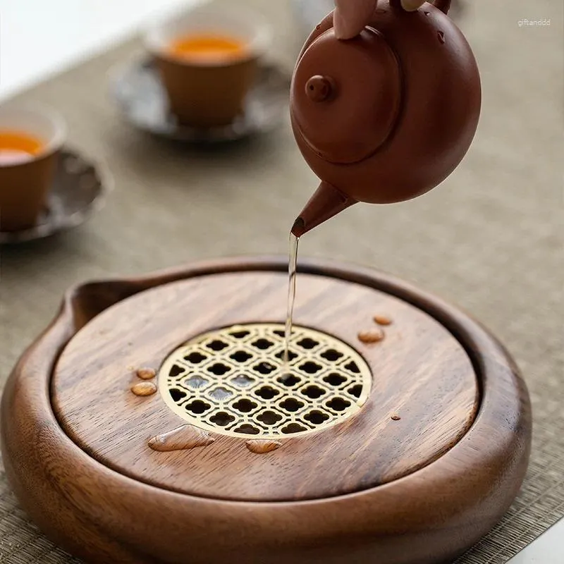 Plateaux à thé chinois, petite Table en mousse sèche, stockage d'eau en noyer, plateau de Pot, ménage en bois massif, coussin de sable violet