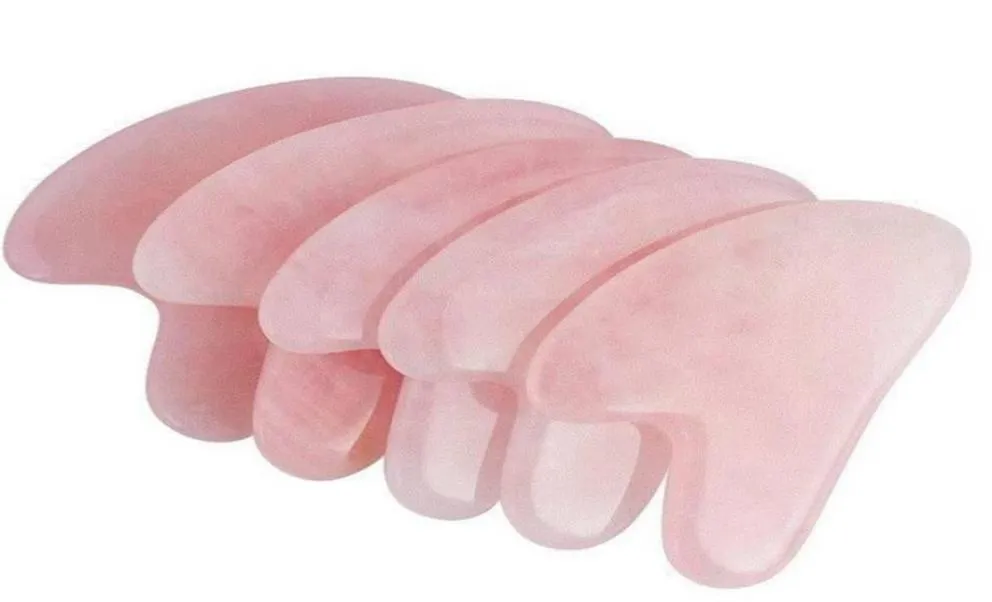 Natural Rose Quartz Gua Sha Board Pink Jade Stone Body Ansikte Eye Scraping Plate Akupunktur Massage Relaxation Hälsovård F4011263305