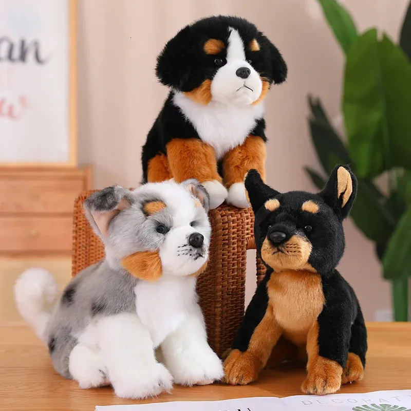 Realistic Puppy Plush Toys Cute Doberman Bernese Mountain Dog Stuffed  Animals Soft Pet Doll Kids Gift High Quality Kawaii Plushie