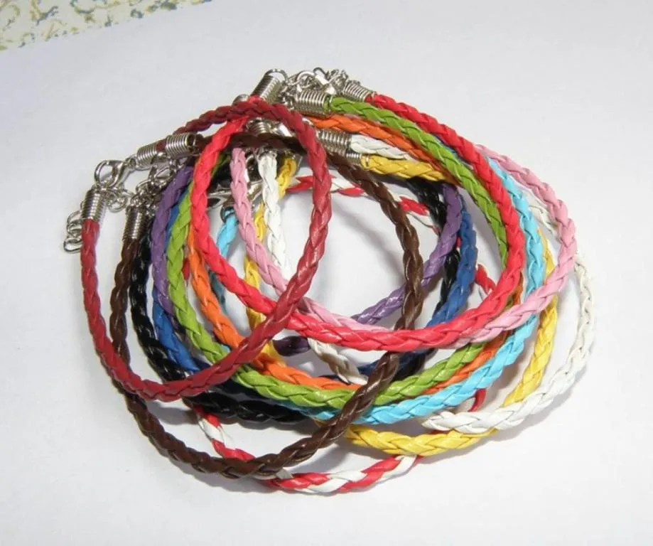 100pslot 20Colors 205cm wax Leather Braided Charm Chain Bracelets Love For Bead lobster Clasp Link Chains25597199182377