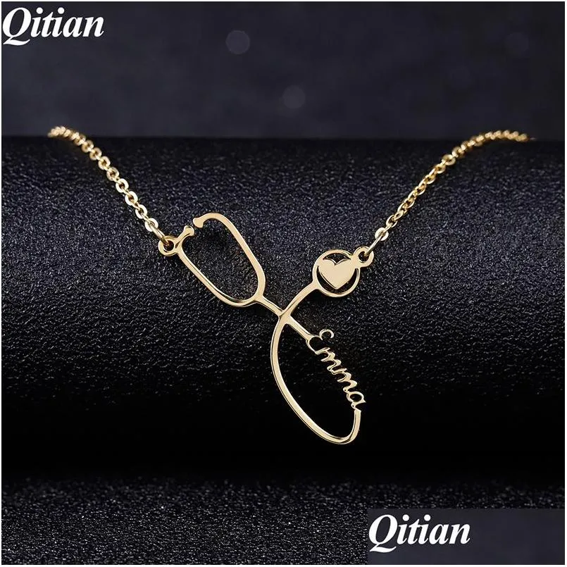 Pendant Necklaces Custom Stainless Steel Necklace Stethoscope Personalized Name For Women Nurse And Doctors Jewelry Drop Delivery Pen Dheo0