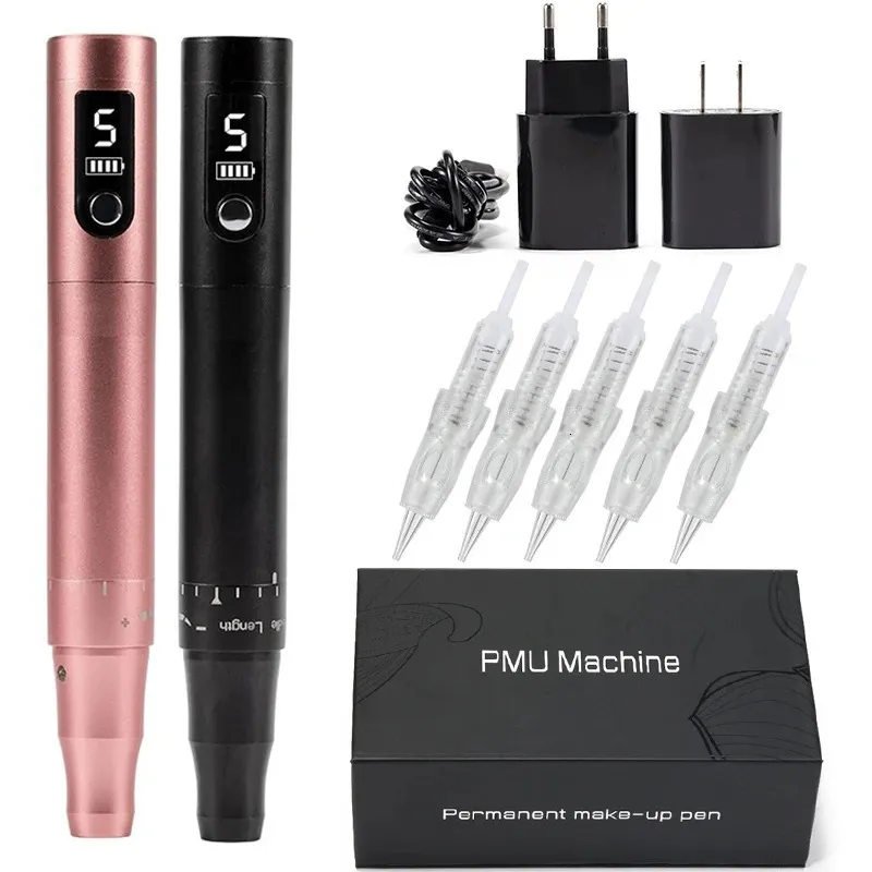 Wireless PMU Machine Tattoo Pen Kit Professional MicroShading Supplies Device för permanent smink Skuggningsläppar Eyebrow 240123