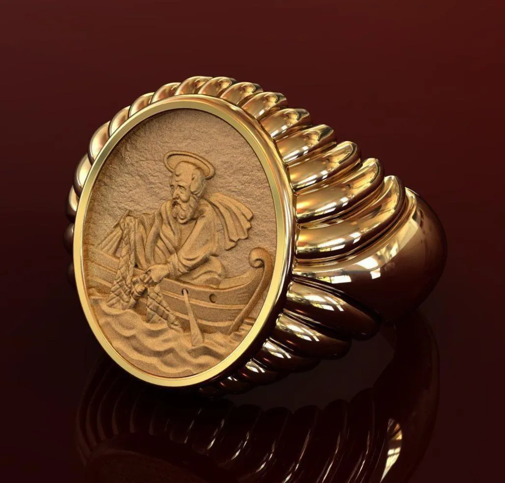 Baojiajiao Zong Lio XIII Fisherman039S 오른쪽 고리 18K Fisherman Statue Male Ring2287660