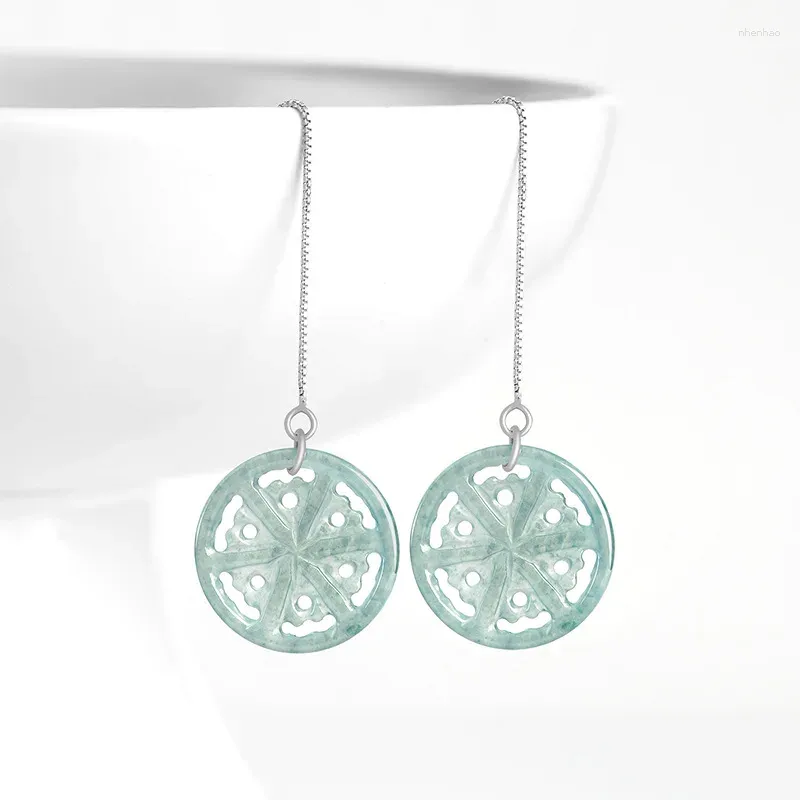 Dangle Earrings Natural Burma Jade A Product Blue Water Snow Flower Earline S925 Silver Inlaid Jadeite Fashion Women's High Grade