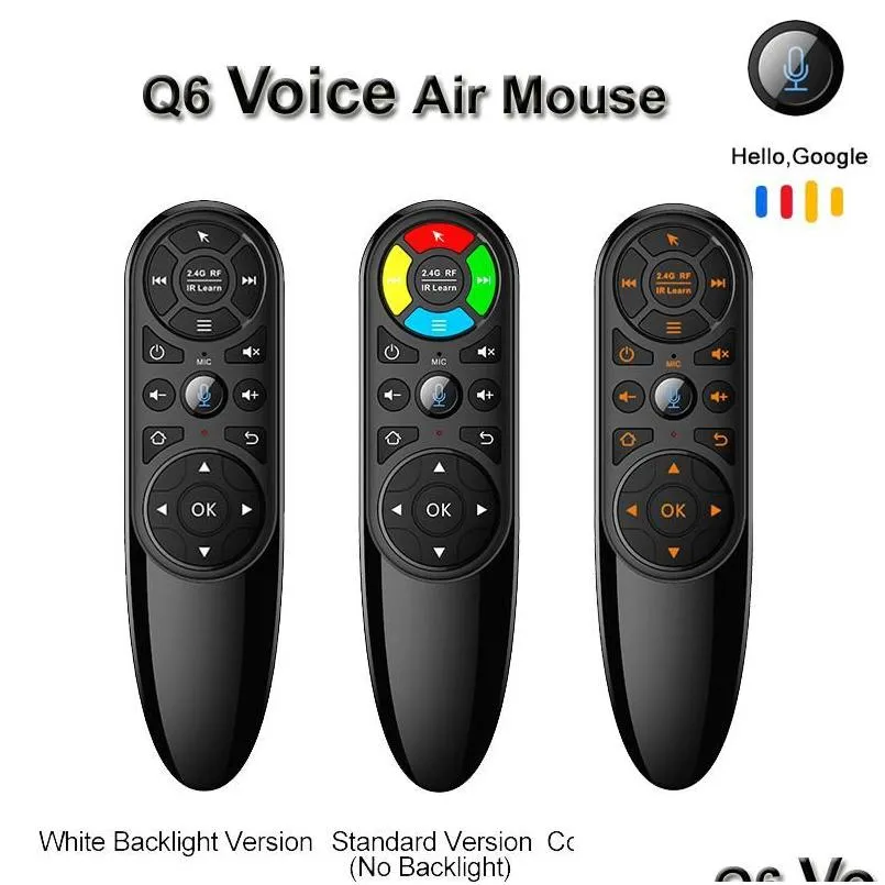 PCリモートコントロールQ6 Pro Voice Control 2.4G Wireless Air Mouse Gyroscope IR Android TV Box H96 X96 Max Plus Mini Drop De Otkraの学習