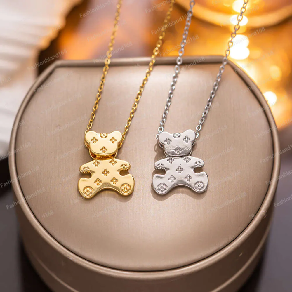 2024 New Fashion Gold Bear Necklace Titanium Teddy Bear Necklaces Jewelry Cool Style Neck Chain Celebrity Birthday Gift